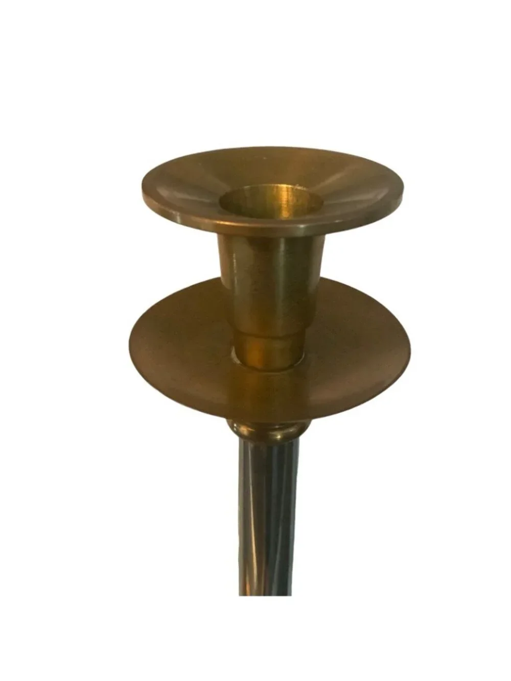 Vintage Brass & Steel Taper Candlesticks Pair 12 inches Tall Mantel Shelf Decor